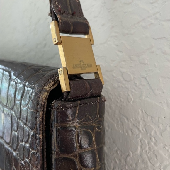 Vintage Anne Klein II Vintage Croc-Embossed Leather Shoulder Bag Handbag - Picture 5 of 10